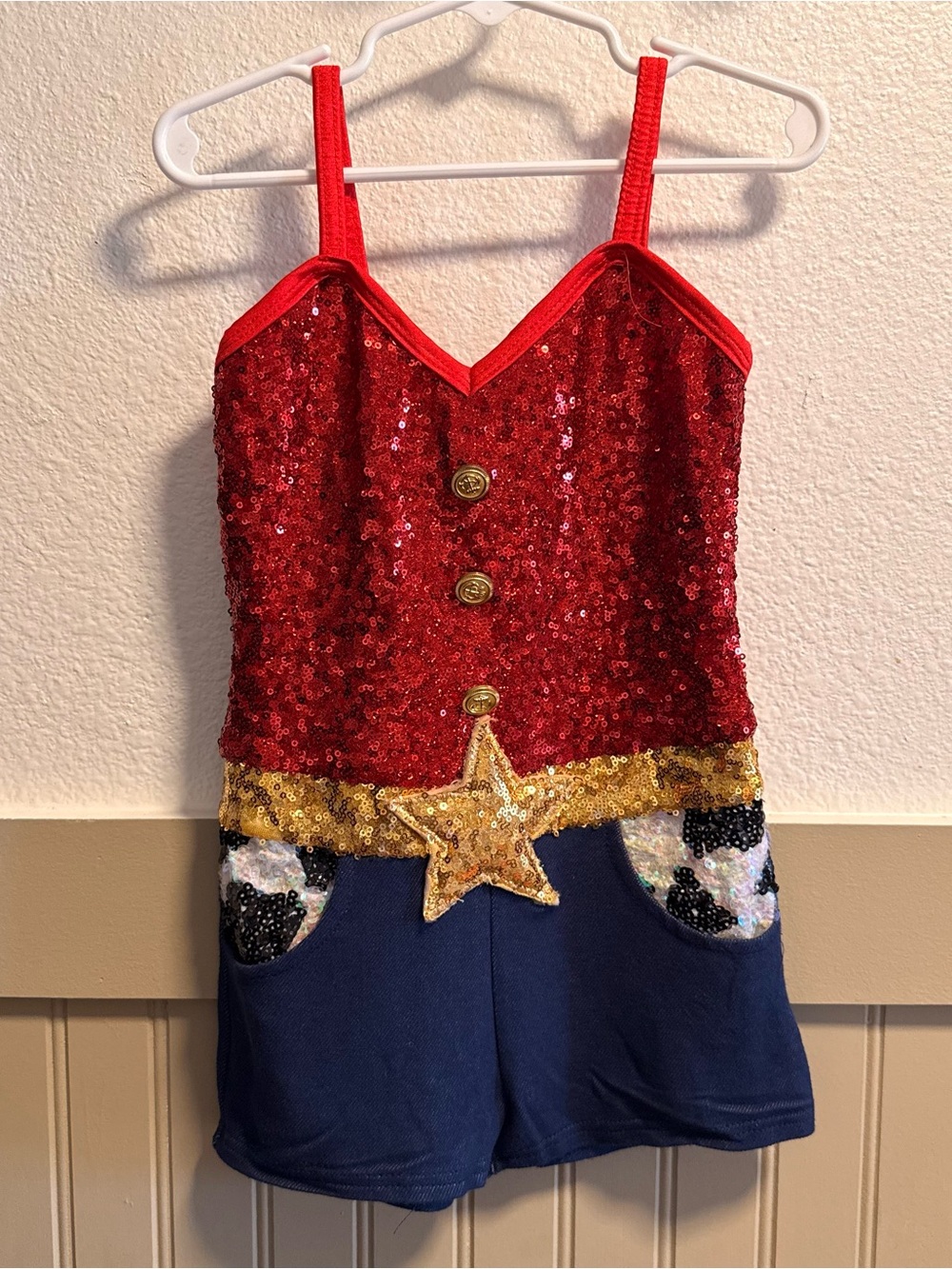 Glamour Cowgirl Woody Red Sequin Star Kids Costume Romper